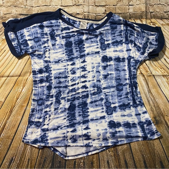 Lucky Brand 2 Piece Soft Blue Tie Dye Pajama Set Short Sleeve Pants - Picture 2 of 6